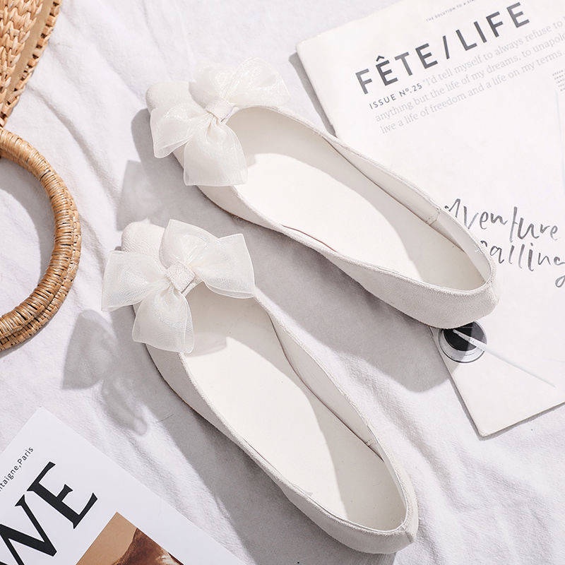 Giầy lười Giày Búp Bê Đế Bằng Mũi Nhọn Đính Nơ Thời Trang Mùa Hè