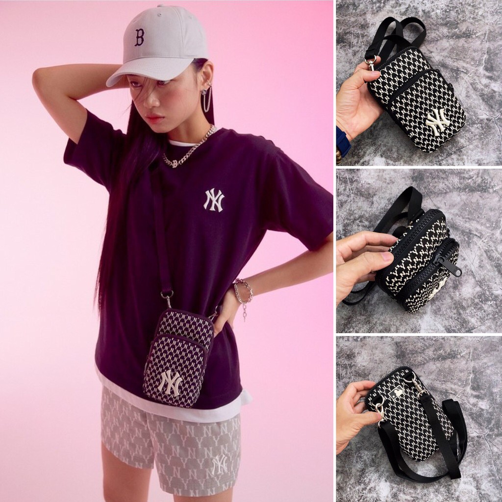 ⚡️ Túi mini đeo chéo M.L.B NY Monogram Mini Cross Bag - Black HÀNG XUẤT DƯ FULL TEM TAG