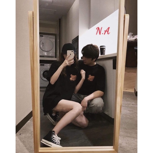 Áo thun unisex tay lỡ nam nữ form rộng❤áo phông phong cách Gấu AD in tim basic chất cotton giá rẻ