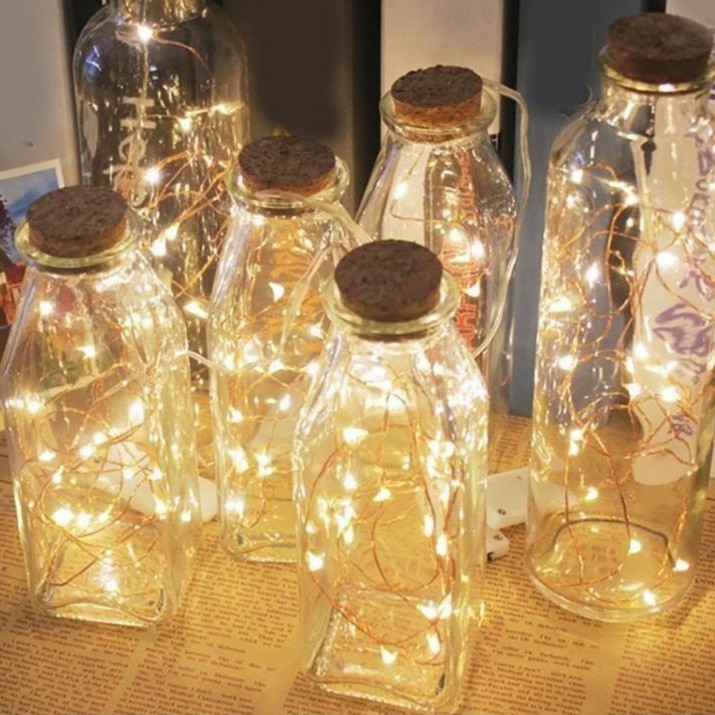 Đèn đom đóm fairy light 1m kèm sẵn pin decor trang trí phòng đèn ngủ màu vàng nắng hoa sáp sinh nhật năm mới giáng sinh