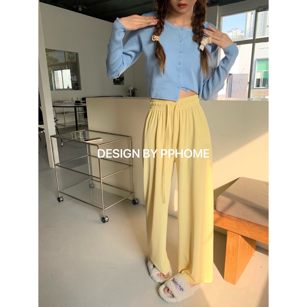 Quần Dài Ống Rộng Lưng Cao Màu Sắc Đơn Giản Hợp Thời Trang Phong Cách Hàn Quốc