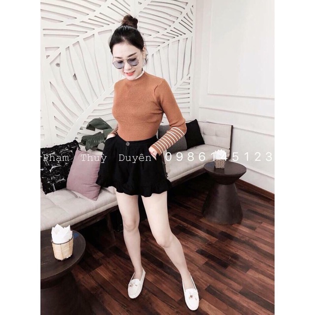 Áo len tay kẻ phối viền cổ ( ảnh thật)