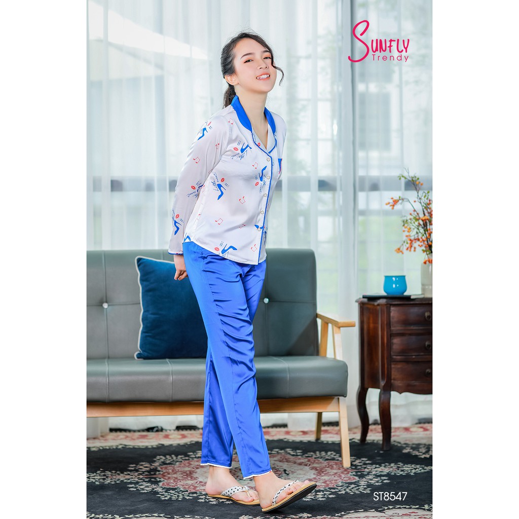 [Mã WABRMI99 giảm 12% đơn 99K]Đồ bộ Pijamas lụa SUNFLY áo dài tay, quần dài ST8547