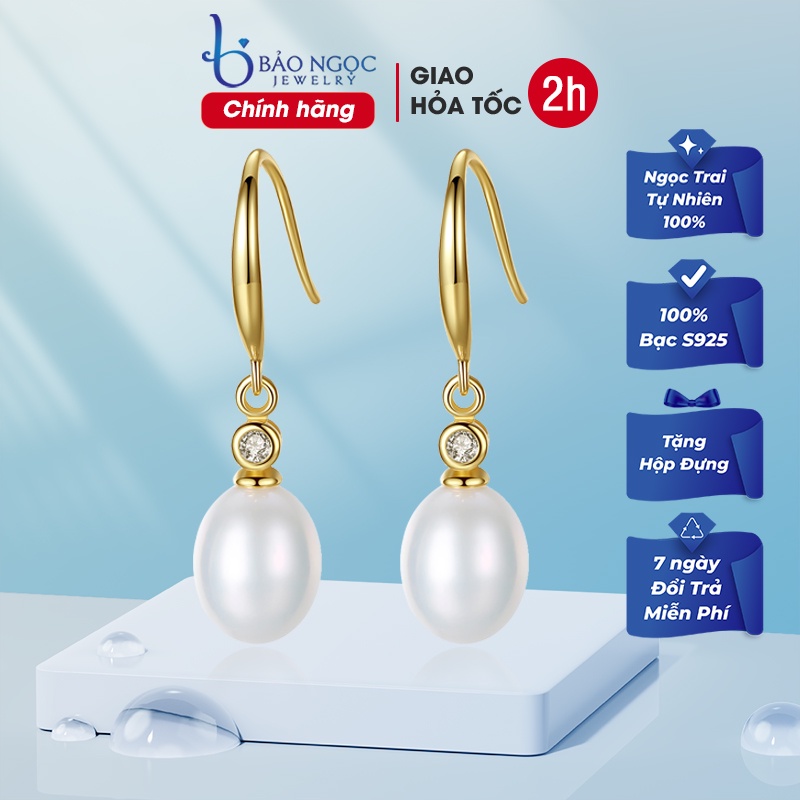 Bông tai ngọc trai nuôi nước ngọt mạ vàng 18K có giấy kiểm định chất lượng - B1932- Bảo Ngoc Jewelry