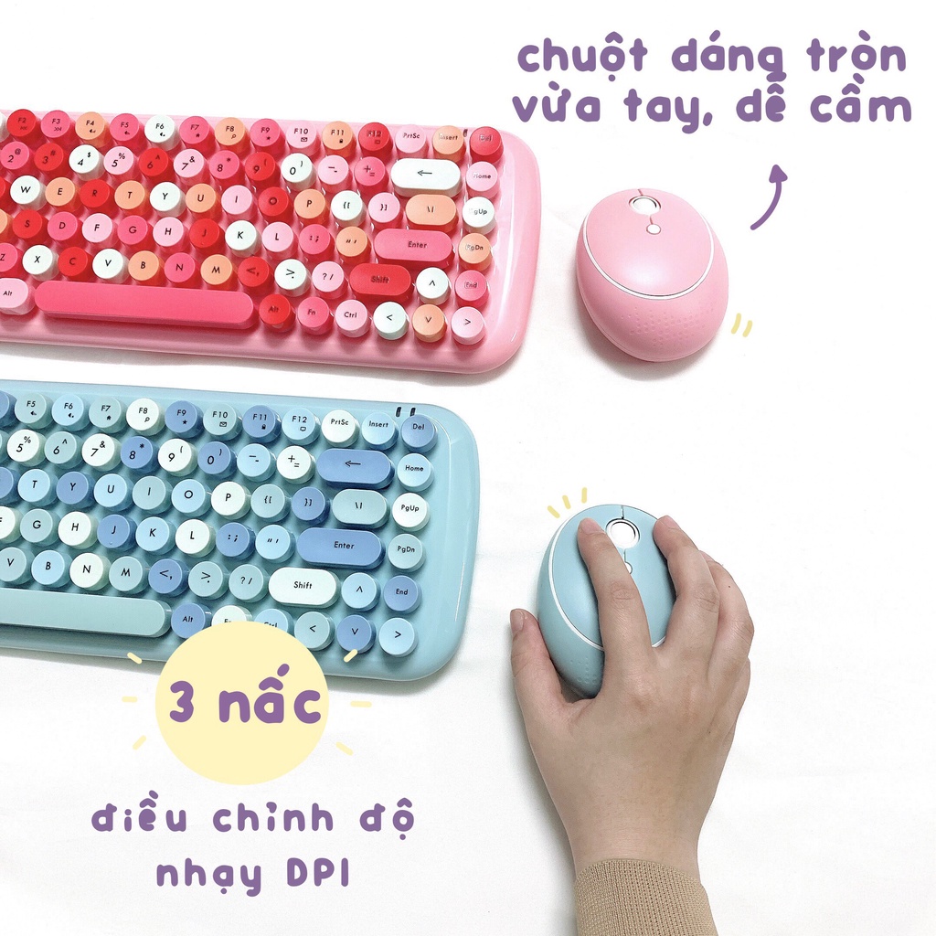 Bộ Bàn Phím Chuột Tròn Giả Cơ Không Dây Candy Mofii Dễ Thương - Tặng kèm stickers