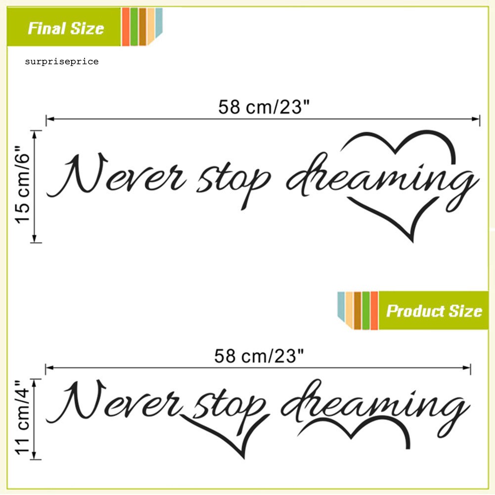 Nhãn dán tường chữ &quot;Never Stop Dreaming&quot;