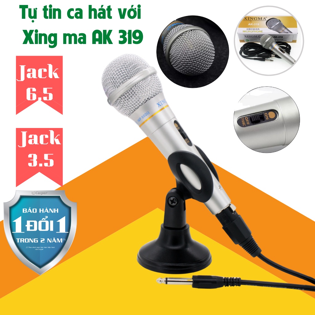 Micro karaoke XINGMA AK-319 chính hãng , Mic hát có dây chống hú , lọc âm cao cấp - Bảo hành 12 tháng