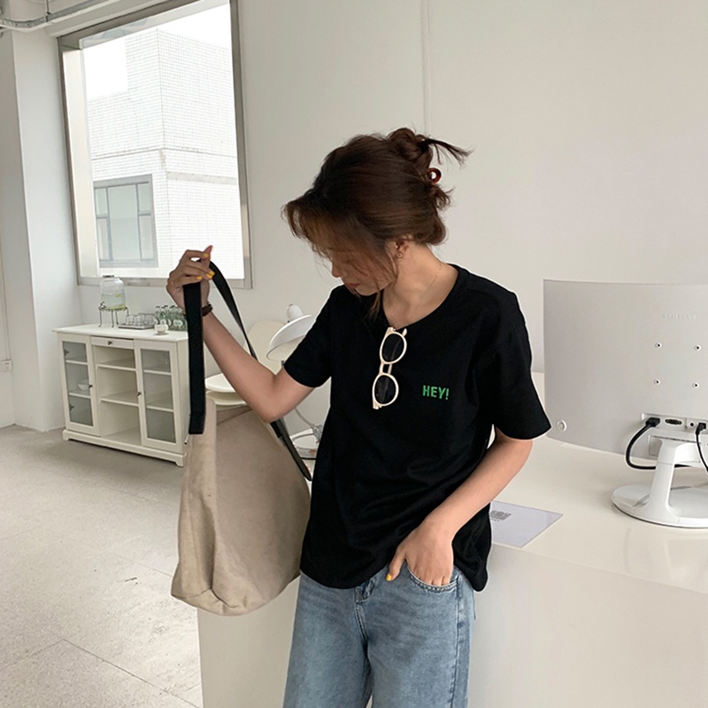 Áo thun IELGY tay ngắn dáng rộng thêu họa tiết size lớn phong cách Hàn Quốc thời trang cho nữ