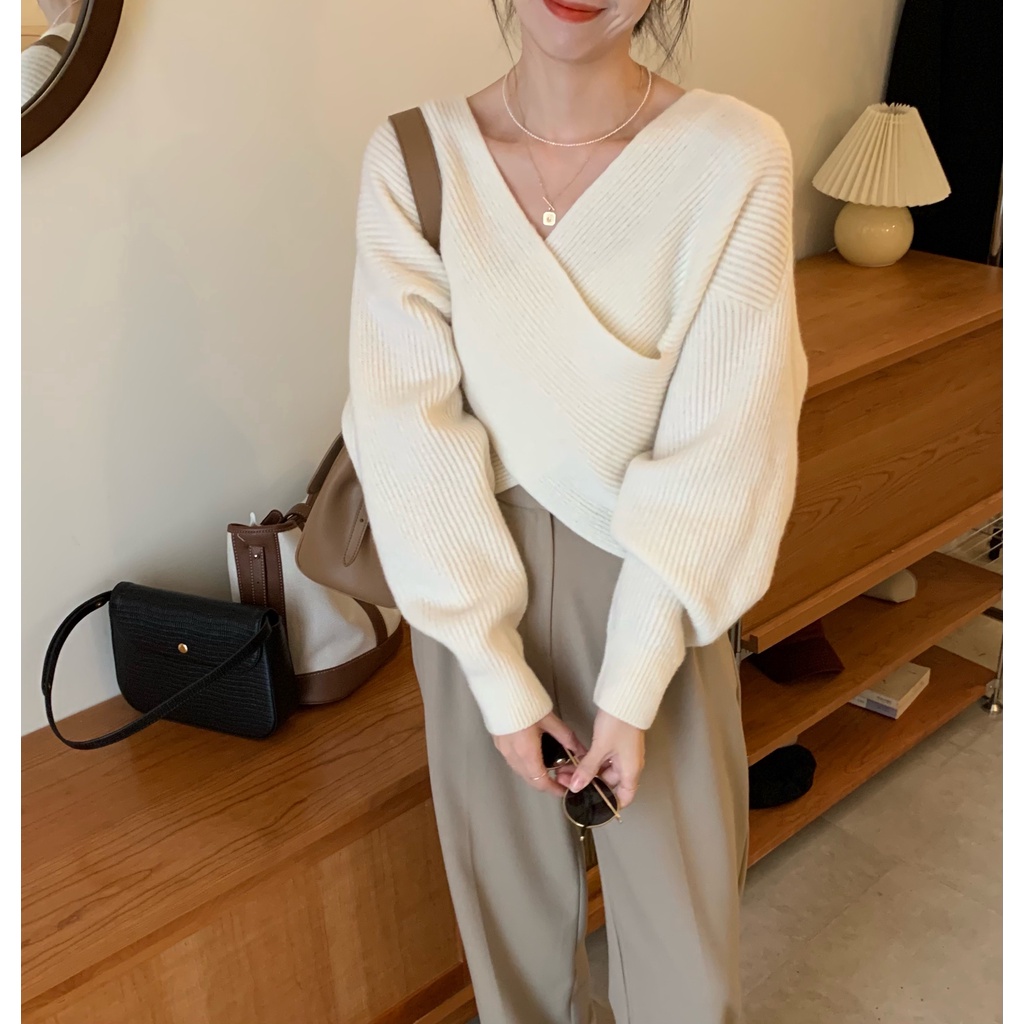 Áo len tay dài cổ chữ V thời trang dành cho nữ