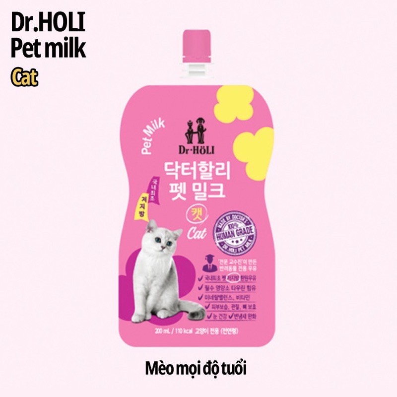 Sữa tươi pha sẵn bổ sung probiotic Dr Holi chó mèo