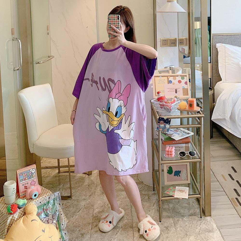 Đầm Ngủ Dáng Rộng Họa Tiết Hoạt Hình Doraemon Chuột Mickey Thời Trang Mùa Hè Hàn Quốc Dành Cho Nữ