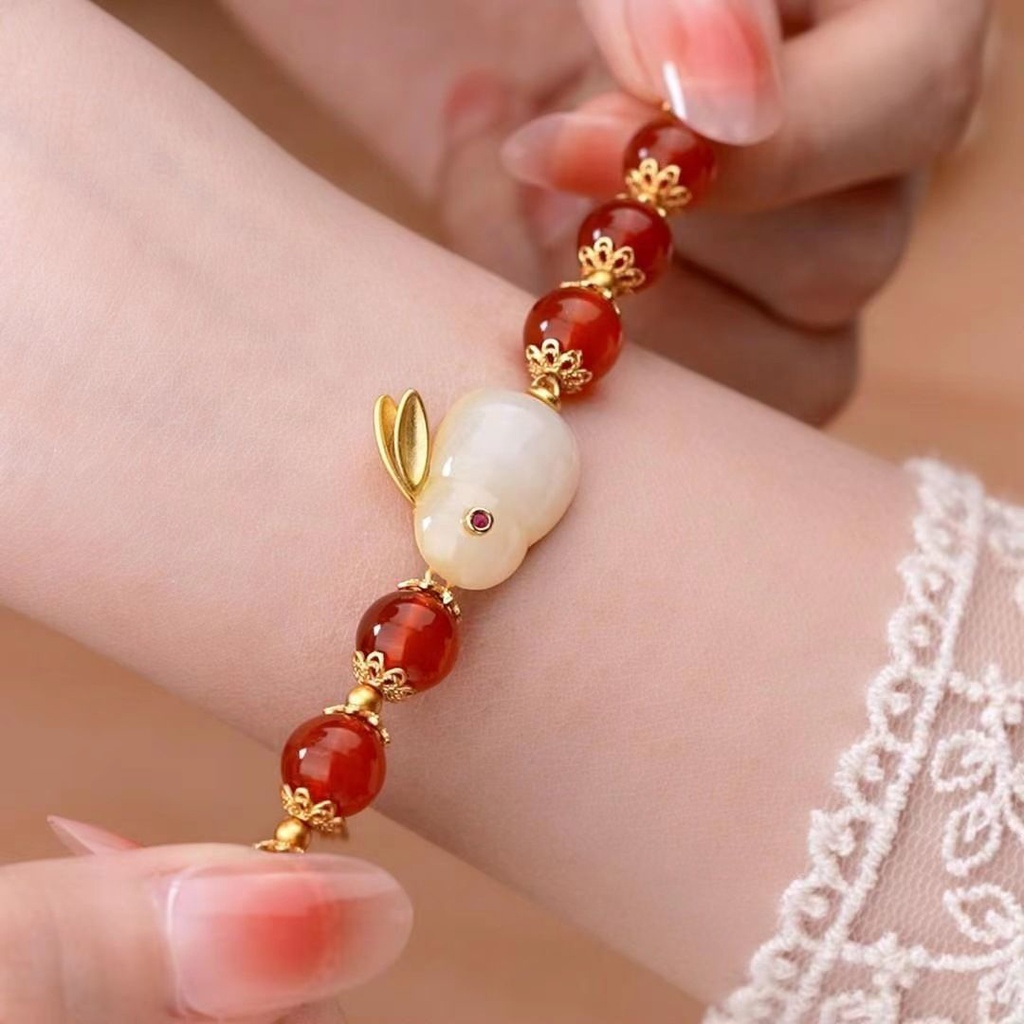 【kifli】Yutu Vòng Tay Chuỗi Hạt Ngọc Bích Giả Hình Thỏ Hetian Cho Nữ