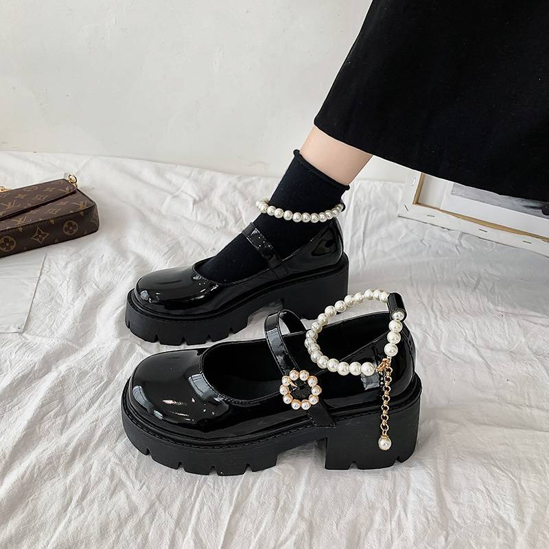 Giày Cao Gót Mũi Tròn Phong Cách Retro Nhật Bản