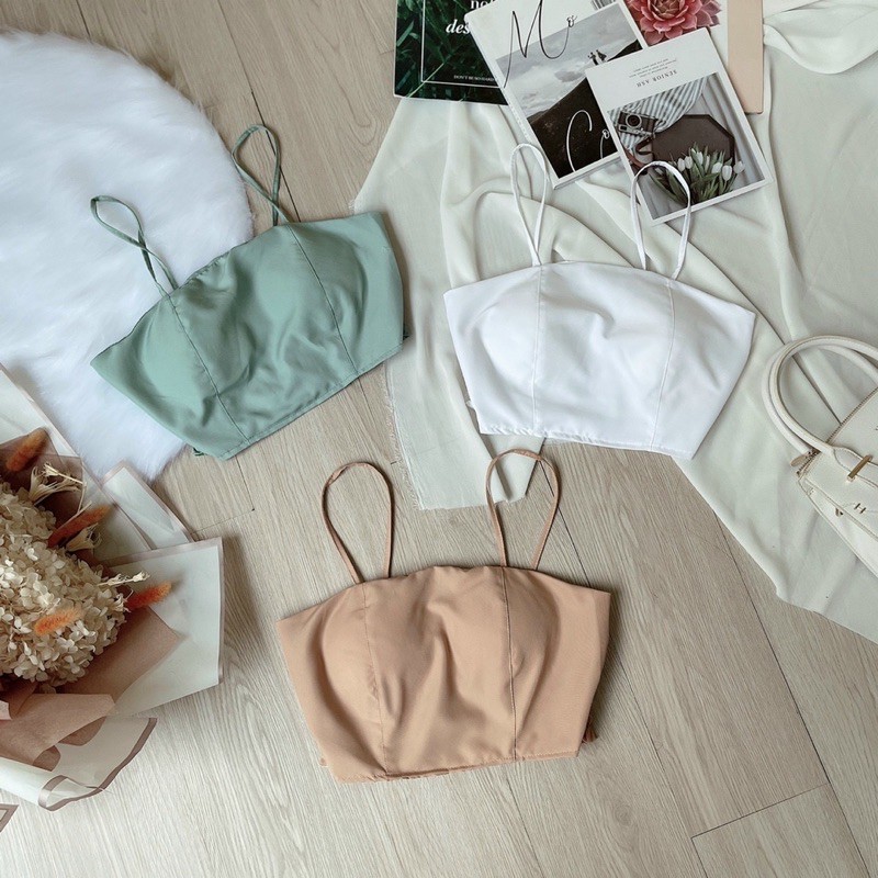 áo bra áo hai dây croptop nhún lưng ôm dáng có mút ngực