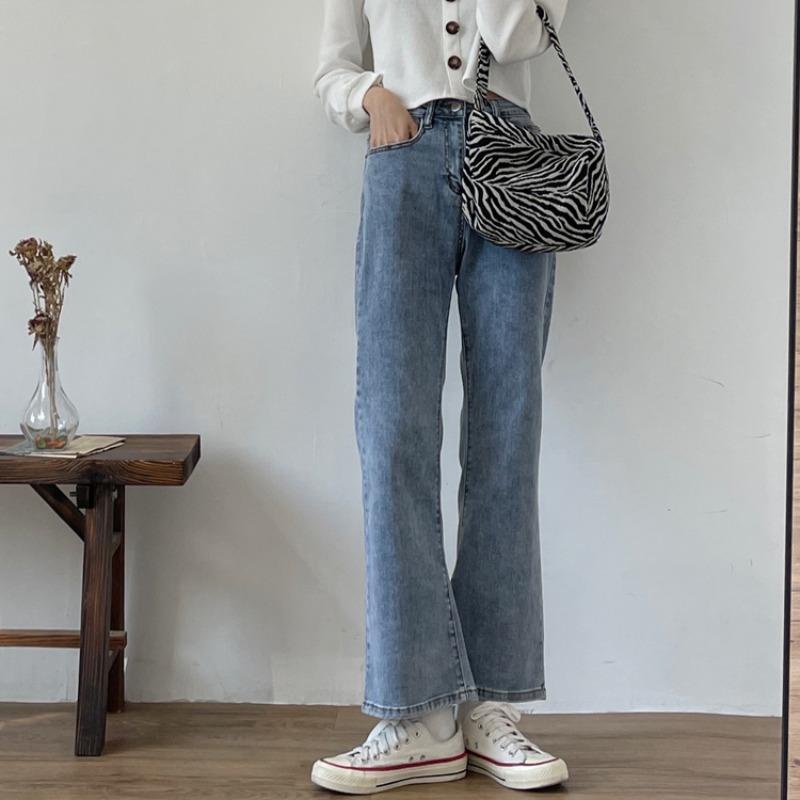 Quần jean ống rộng lưng cao thiết kế mới năng động thời trang dành cho nữ