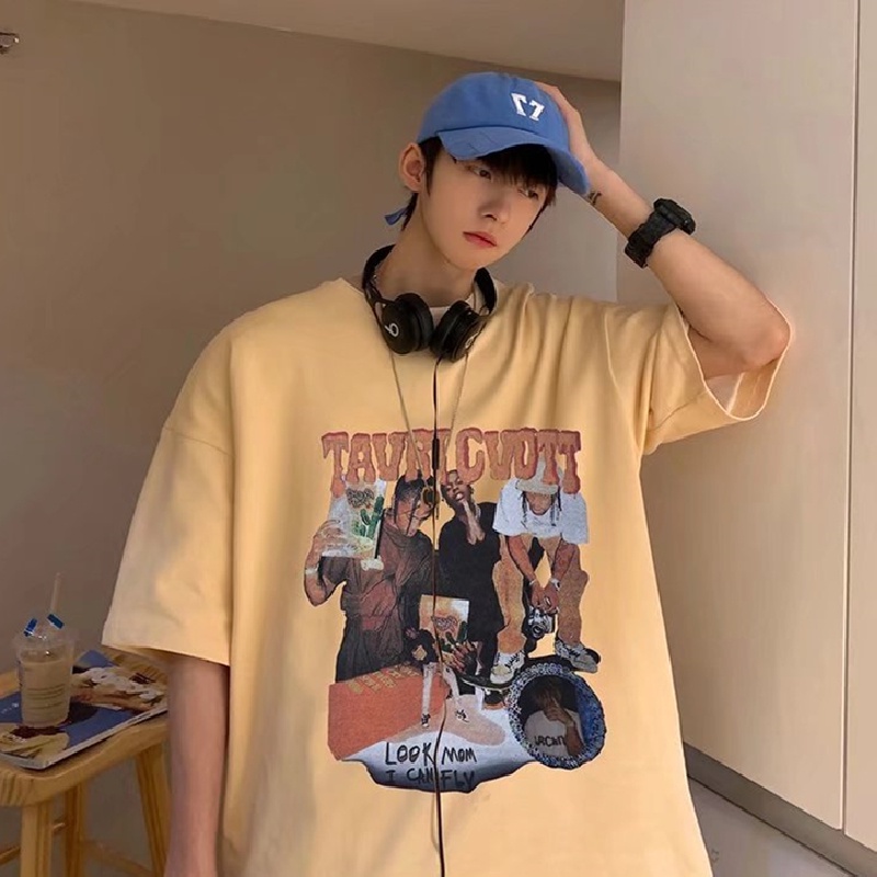 Áo Thun Tay Ngắn Dáng Rộng In Họa Tiết Hoạt Hình Phong Cách Hàn Quốc Thời Trang Mùa Hè Cho Nam Size M-5XL