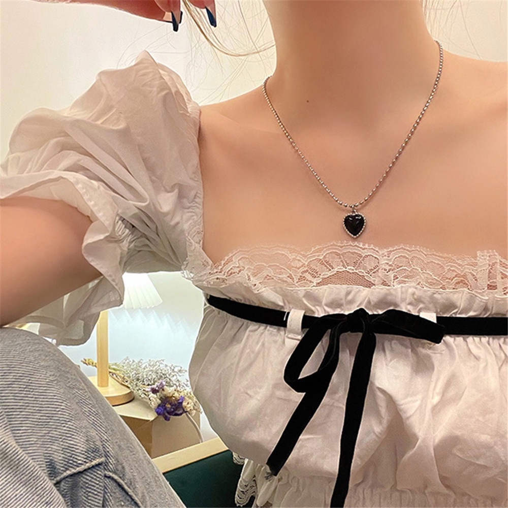 Vòng cổ kim loại mặt trái tim màu đen thời trang thanh lịch cho nữ Yanqueens Đồ trang sức