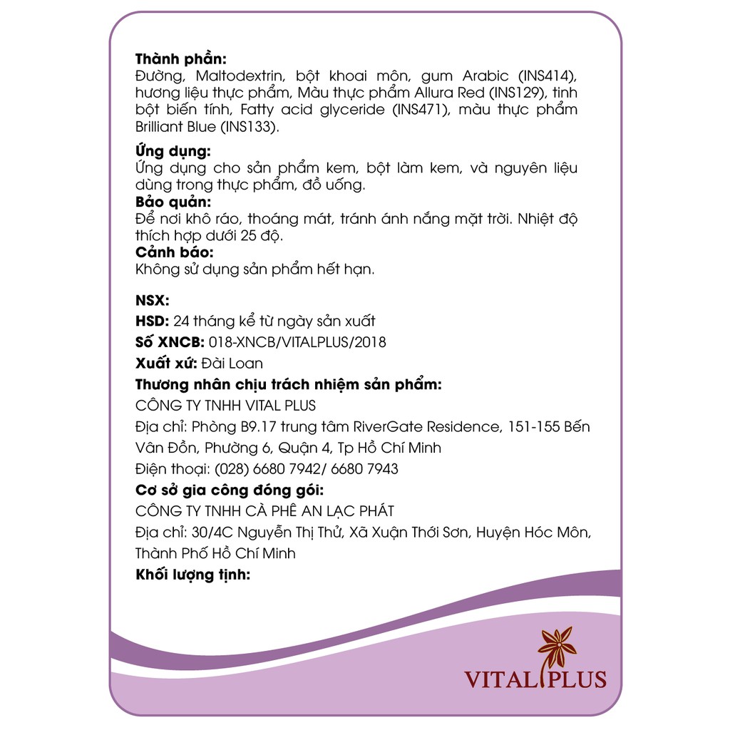 Bột rau củ - Bột Khoai Môn - Taro Juice Powder - Vital Plus - Shop Nhà Anise