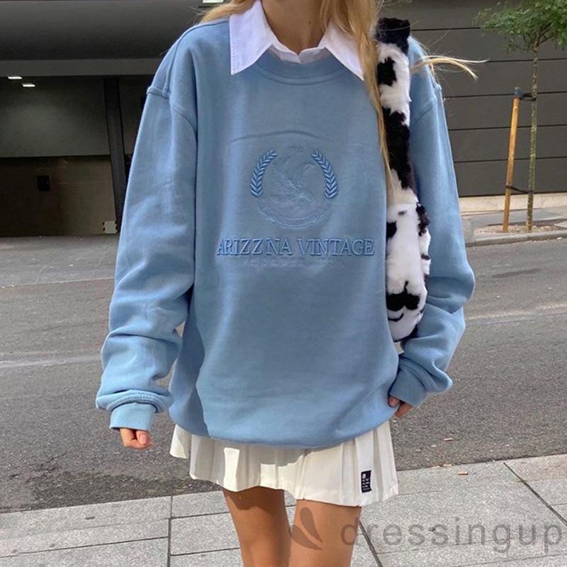 Áo Sweater Tay Dài Dáng Rộng Thêu Chữ Thời Trang Cho Nữ