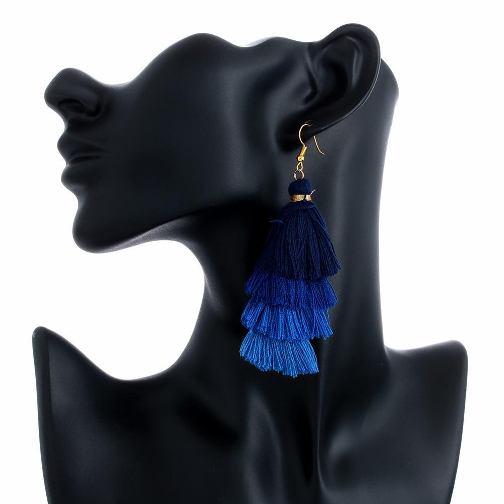 1 Đôi Bông Tai Tua Rua Dài Màu Gradient Phong Cách Boho Dân Tộc Cho Nữ