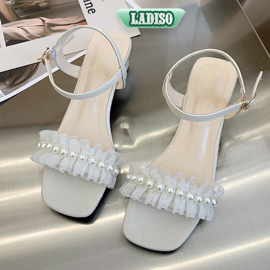 Giày sandal nữ dép nữ quai ngang chuỗi ngọc LADISO siêu dễ thương hàng hot trend chiều cao 5cm TT368