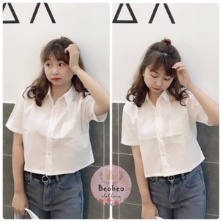 [ẢNH THẬT] Áo croptop sơ mi trắng ulzzang cực xinh