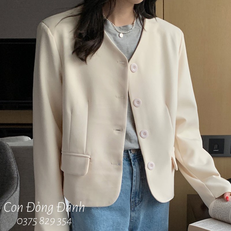 (Mã FL giảm 20k) (AO017 ảnh thật) Áo vest blazer nữ không cổ dài tay Hàn Quốc | BigBuy360 - bigbuy360.vn