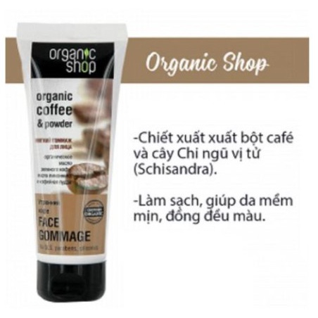 Tẩy da chết mặt Organic shop 75ml- caffee