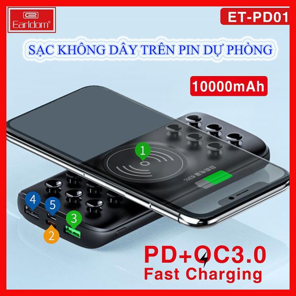 [ Kèm sạc không dây] Sạc dự phòng 10.000 mAh kết hợp sạc không dây CAO CẤP, LED báo % pin, 2 cổng USB, BH 2 NĂM