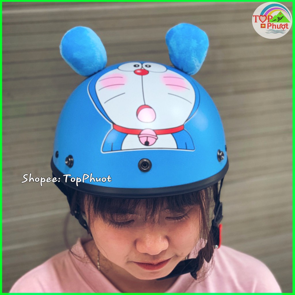 Nón bảo hiểm nửa đầu hình Doremon có tai - Mũ đạt chuẩn chất lượng của Việt Nam