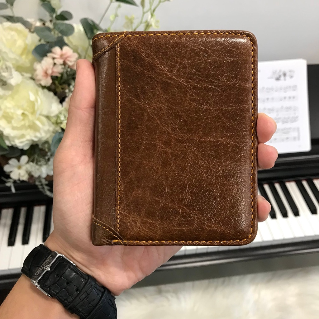 Ví Nam  Dáng Đứng  Da Bò Thật Đốt Không Cháy LT84  Có Khe Để Thẻ Nhớ, Ngăn Khóa Tiện Dụng