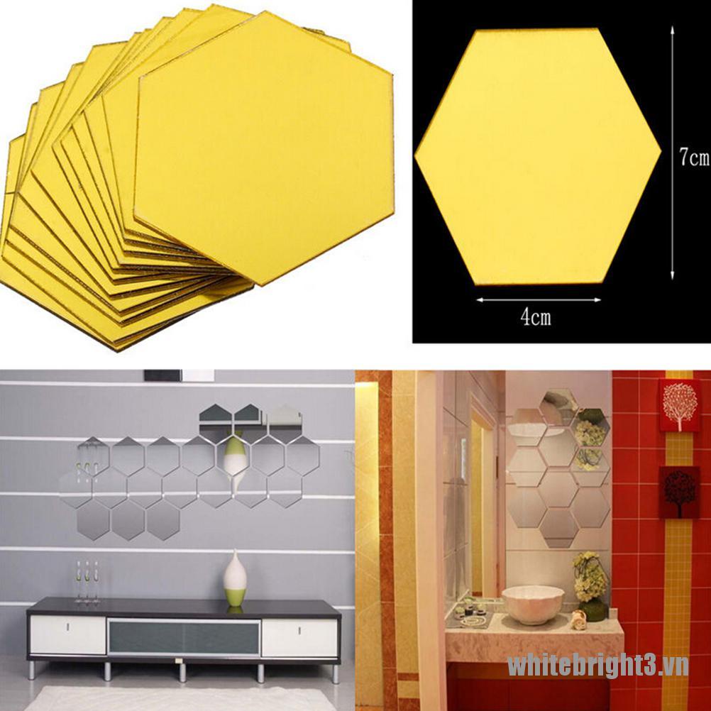 Set 12 miếng dán tường hình lục giác 3d hiệu ứng tráng gương