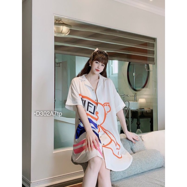 Đầm Nữ mặc ngủ mặc nhà mùa hè, Váy pijama họa tiết hoạt hình tay ngắn dáng lỡ thời trang hè Bebedoll