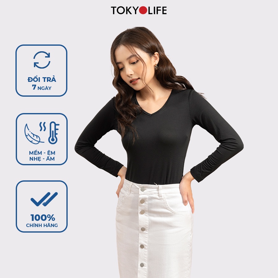 Áo giữ nhiệt WM Air TOKYOLIFE Nữ cổ tim siêu co giãn, siêu ấm G9SMT029J/G9SMT029H