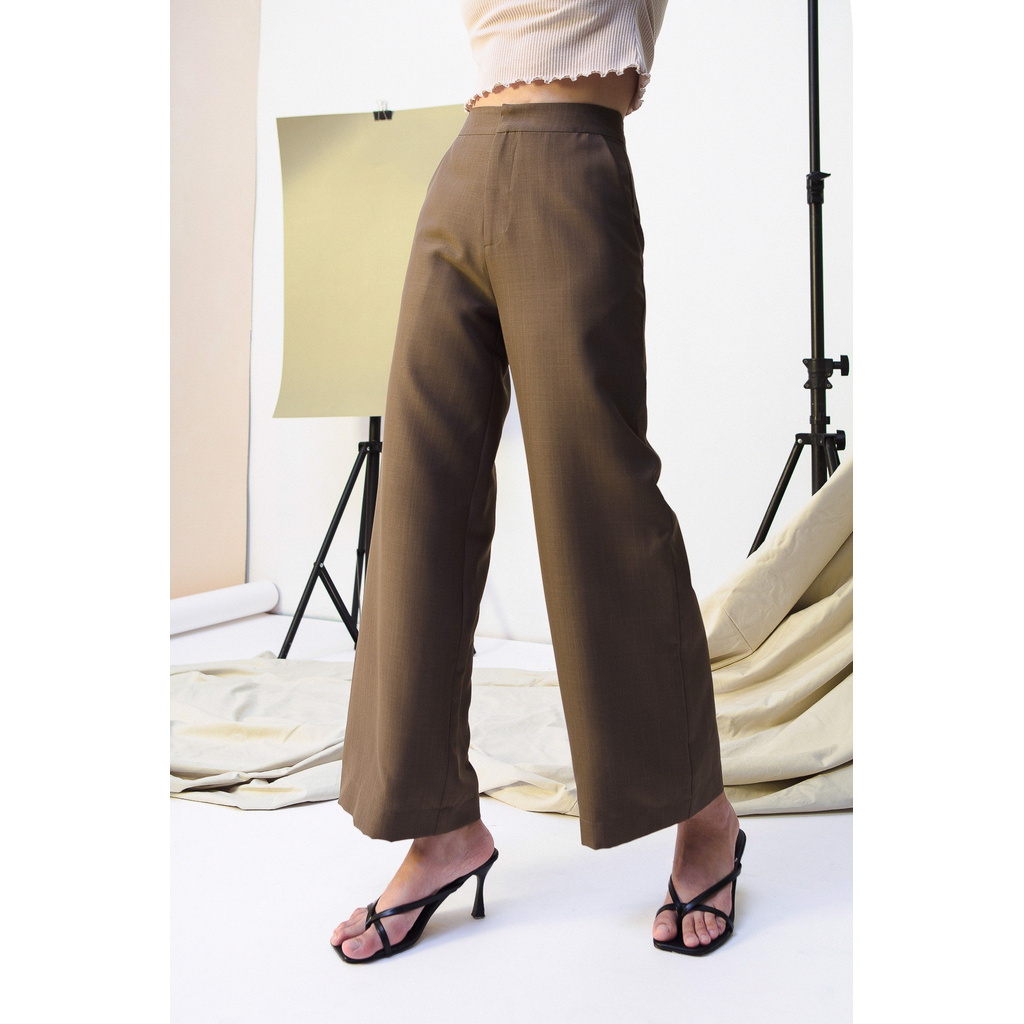 Quần dài ống suông vải cotton màu nâu | BigBuy360 - bigbuy360.vn