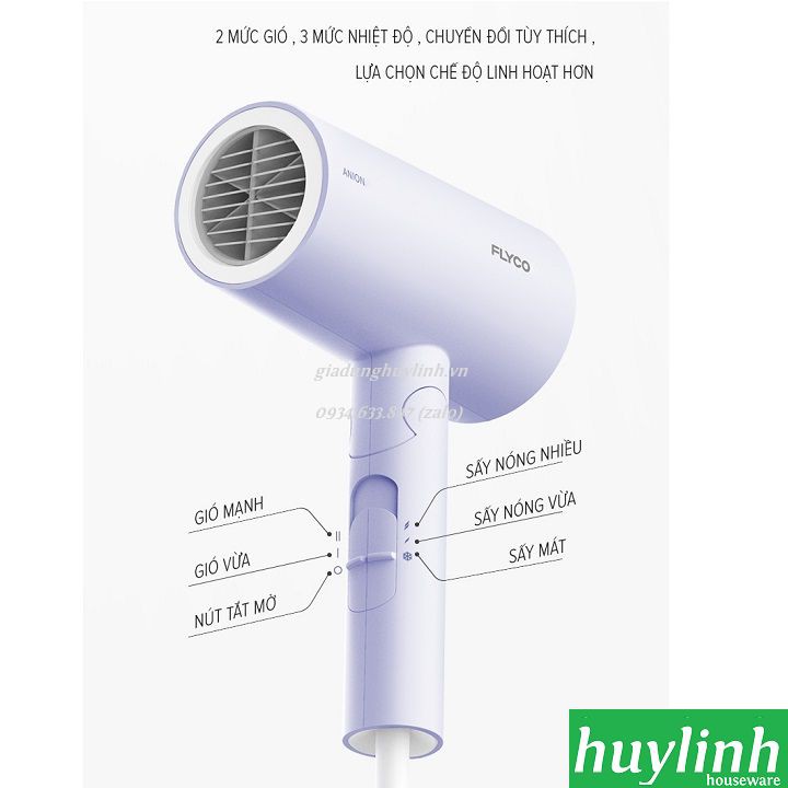 Máy sấy tóc 2 chiều, tạo ion âm Flyco FH6277VN - Công suất 1800W