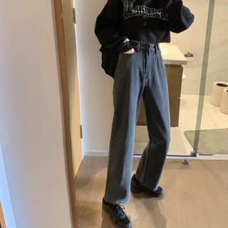 Quần jeans ống suông cài nút eo