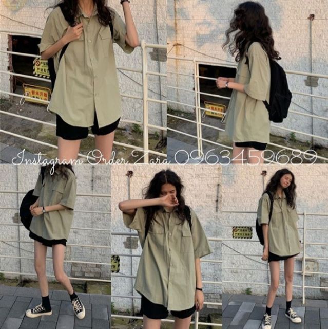 Áo sơ mi oversize vải thô