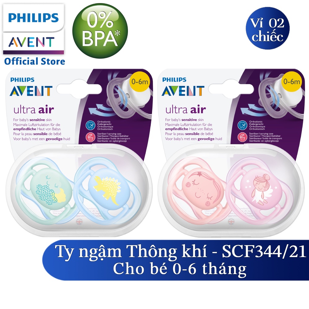 Núm ty ngậm thông khí Phillips Avent cho trẻ 0-6 tháng tuổi (vỉ đôi)-Phiên bản cổ tích SCF344/21