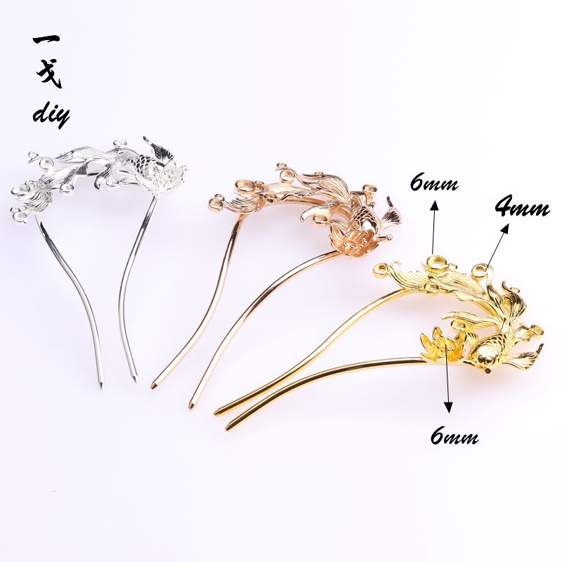 Color-preserving copper with material hairpin main goldfish hairpin DIY handmade ancient style Hanfu production material 65*120mm