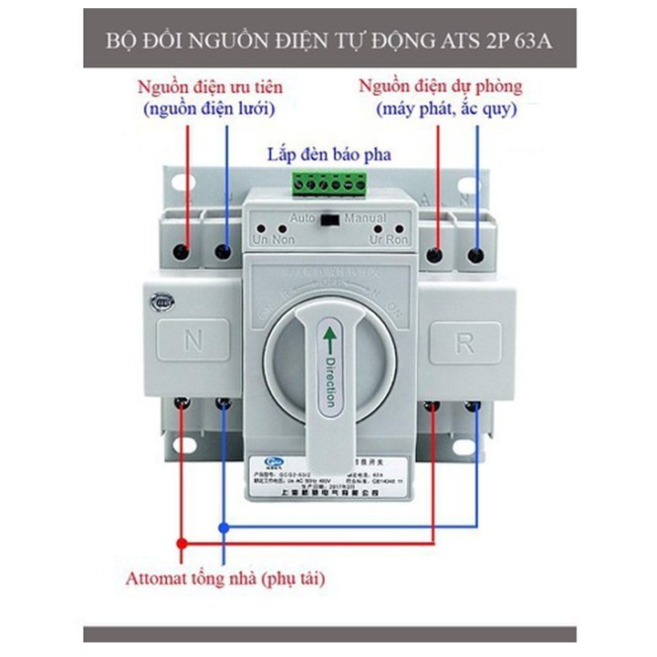 Bộ đổi nguồn điện tự động - ATS 2P 63A Chính hãng