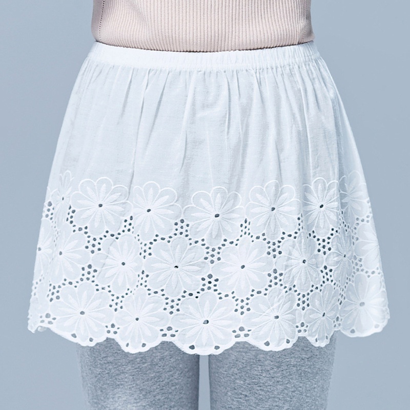 Áo Sơ Mi Mở Rộng Phối Ren Hoa Rỗng Viền Dưới Áo + Chân Váy Ren Hoa Cho Nữ