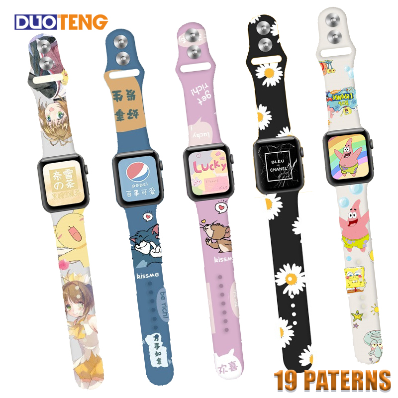Dây Đeo Silicon Họa Tiết Hoạt Hình Xinh Xắn Cho Đồng Hồ Thông Minh Apple Watch Se 6 5 4...