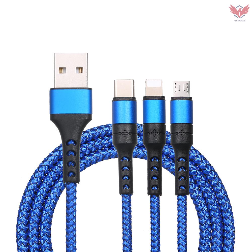 Dây Cáp Sạc 3 Trong 1 Cổng Micro Usb / Type-C Bện Nylon 1.2m Cho Iphone Huawei Samsung