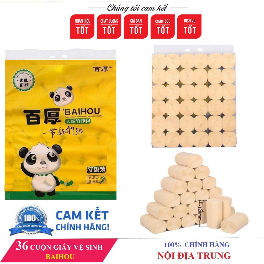 GIẤY VỆ SINH CUỘN BAIHOU 36 CUỘN 2.9 KG CHẤT LIỆU HOÀN TOÀN TỰ NHIÊN