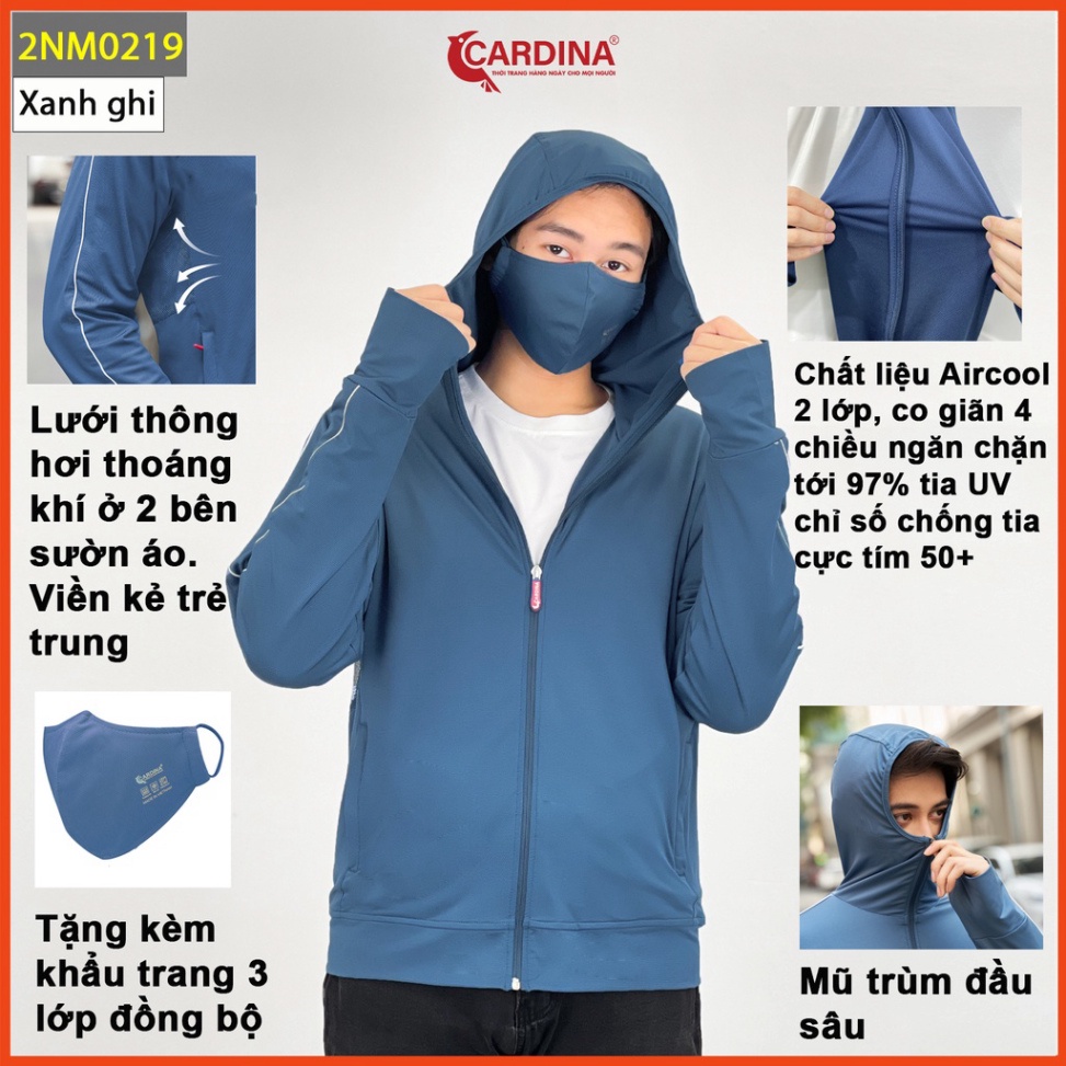 Áo chống nắng nam CARDINA 2 lớp chất thun lạnh cao cấp viền thể thao chống tia UV thiết kế lưới tản nhiệt 2NM02.