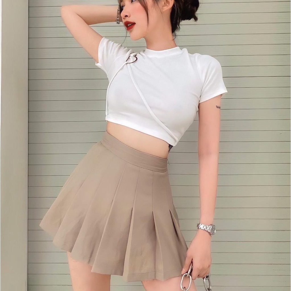 Chân váy nữ trơn Tennis Skirts TOPTIFY xếp ly có lót quần VV01