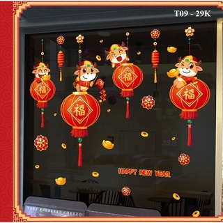 Decal năm mới trang trí cửa kính, decal trang trí Tết, đón tài lộc vào nhà, decal trang trí năm mới