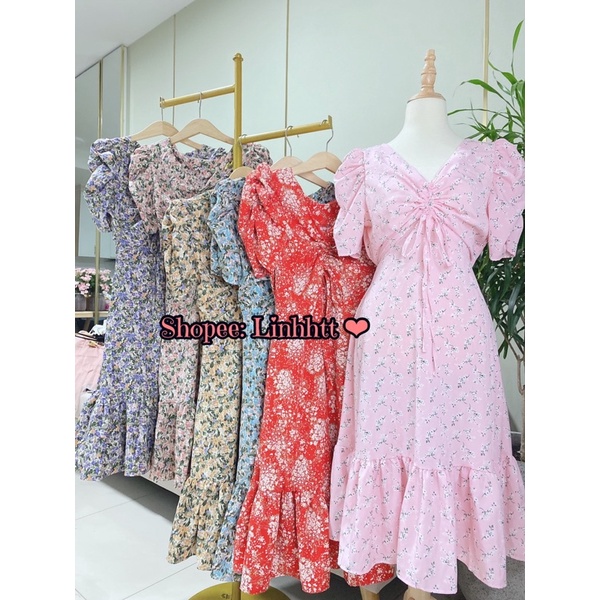 Đầm tay bồng rút dây ngực đuôi cá