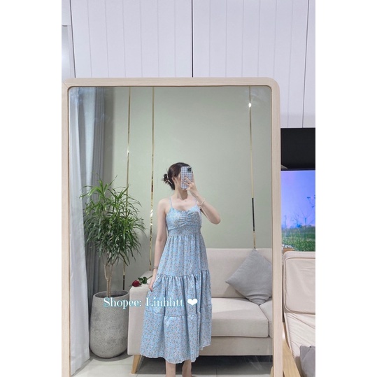 Váy hoa hai dây dáng dài freesize đầm hai dây basic sẵn mút ngực